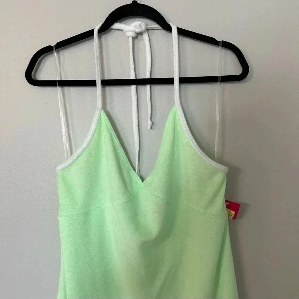Xhilaration Juniors Neon Green Terry Cloth Halter Top Swim Dress Sz L (8-10) NWT